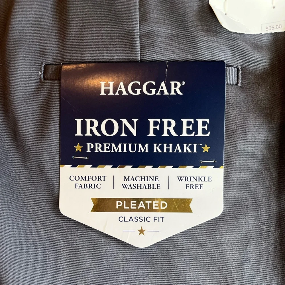 Haggar Men’s Pleated Classic Fit Dress Pant Slacks Comfort Waistband Gray 42x29